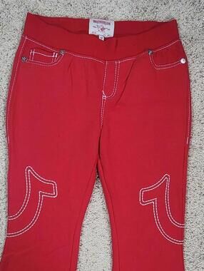 NEW True Religion Pull-On Flare Jeans Red Anniversary Large
